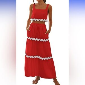 Amazon Red and White Women's Skirt Set